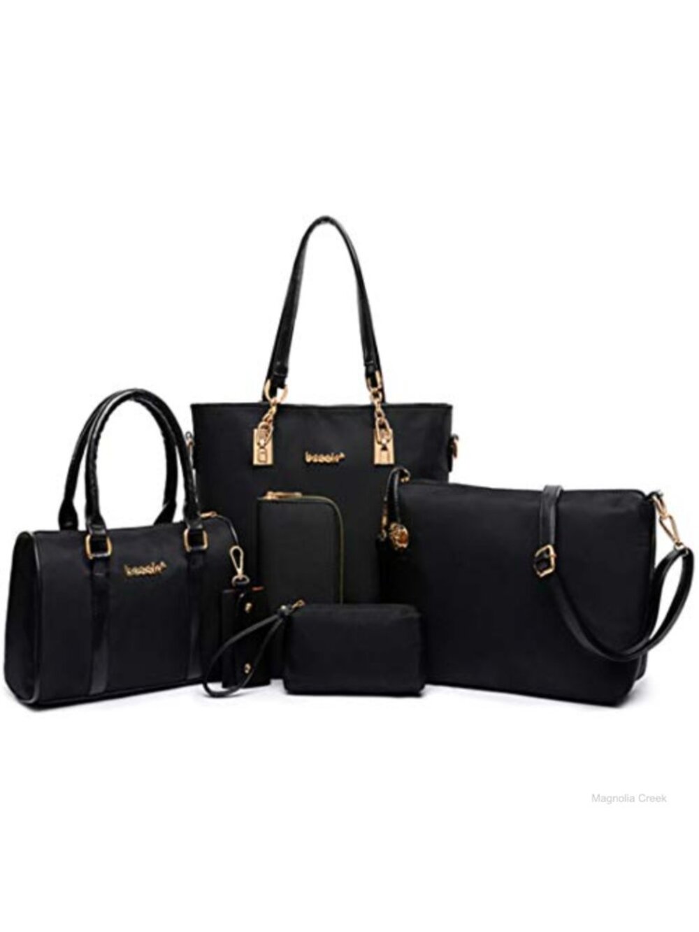 6 Pc Nylon Handbag Set Hobo Tote Crossbody Shoulder Bag Purse Clutch Wallet